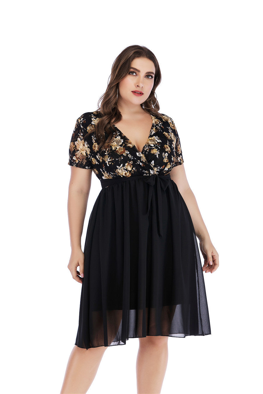 Women Plus Size Short Sleeve Evening Gown