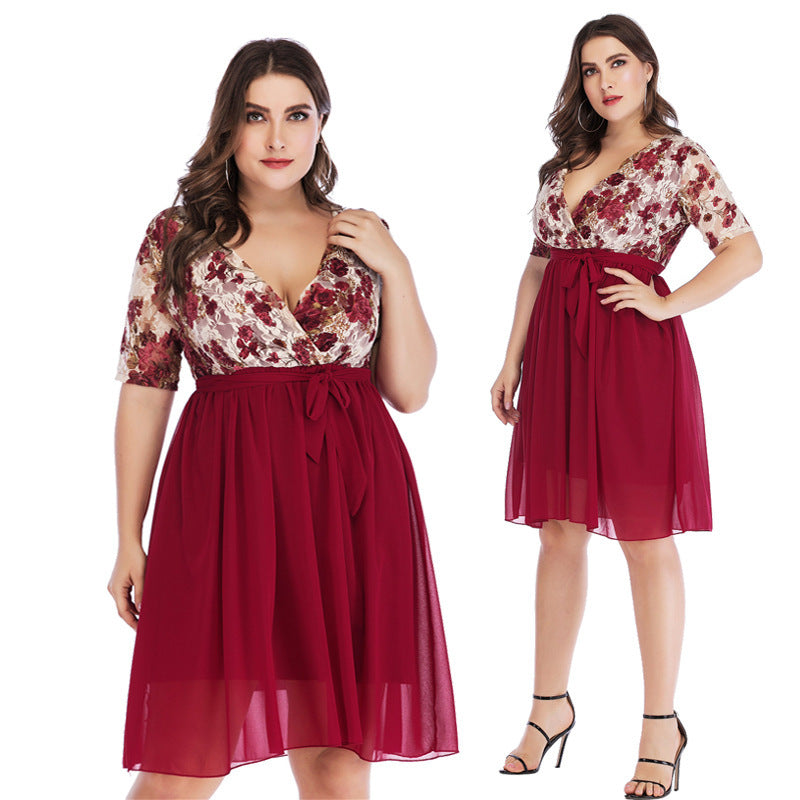 Women Plus Size Short Sleeve Evening Gown