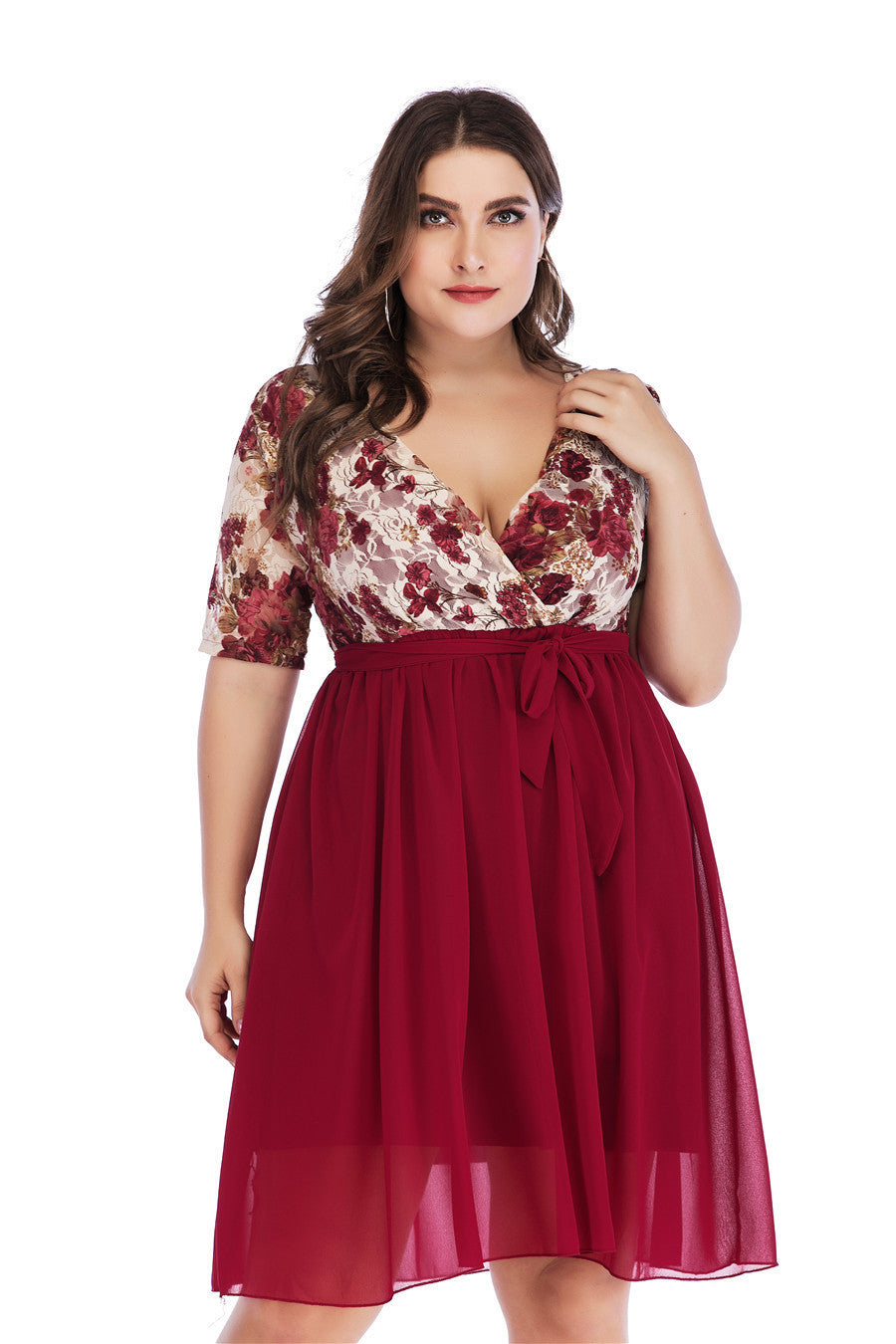 Women Plus Size Short Sleeve Evening Gown