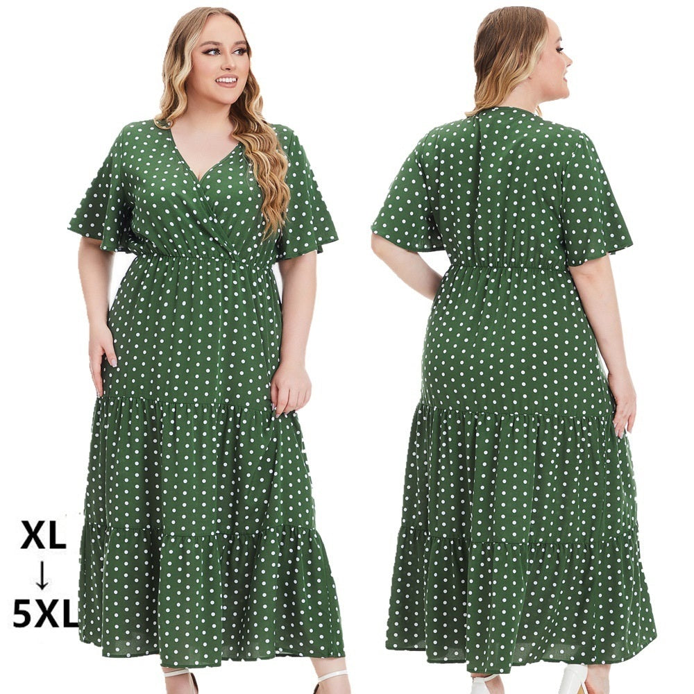 Women's Plus Size V-neck Polka Dot Short Sleeve Dress