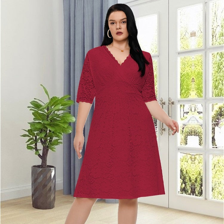 Women Plus Size Lace Evening Dress