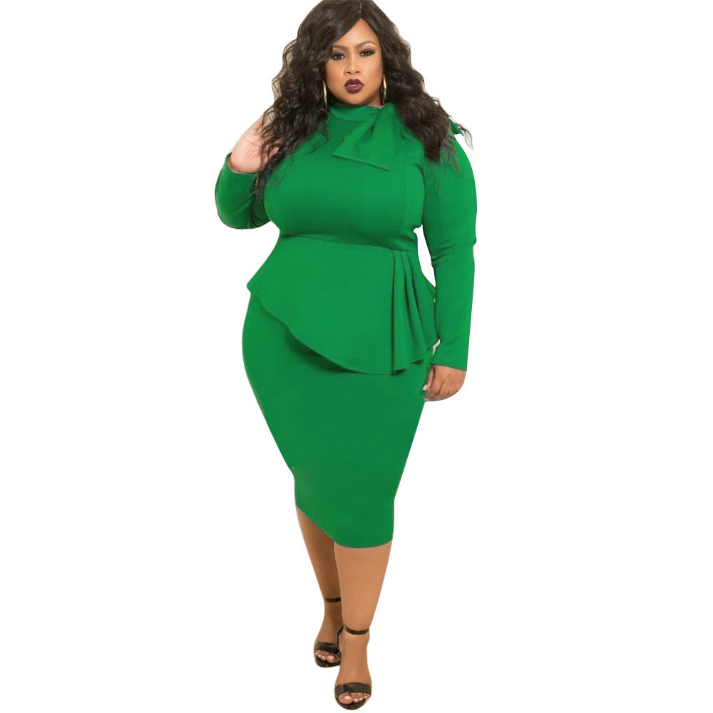 Women's Plus Size Bow Long Sleeve Dress