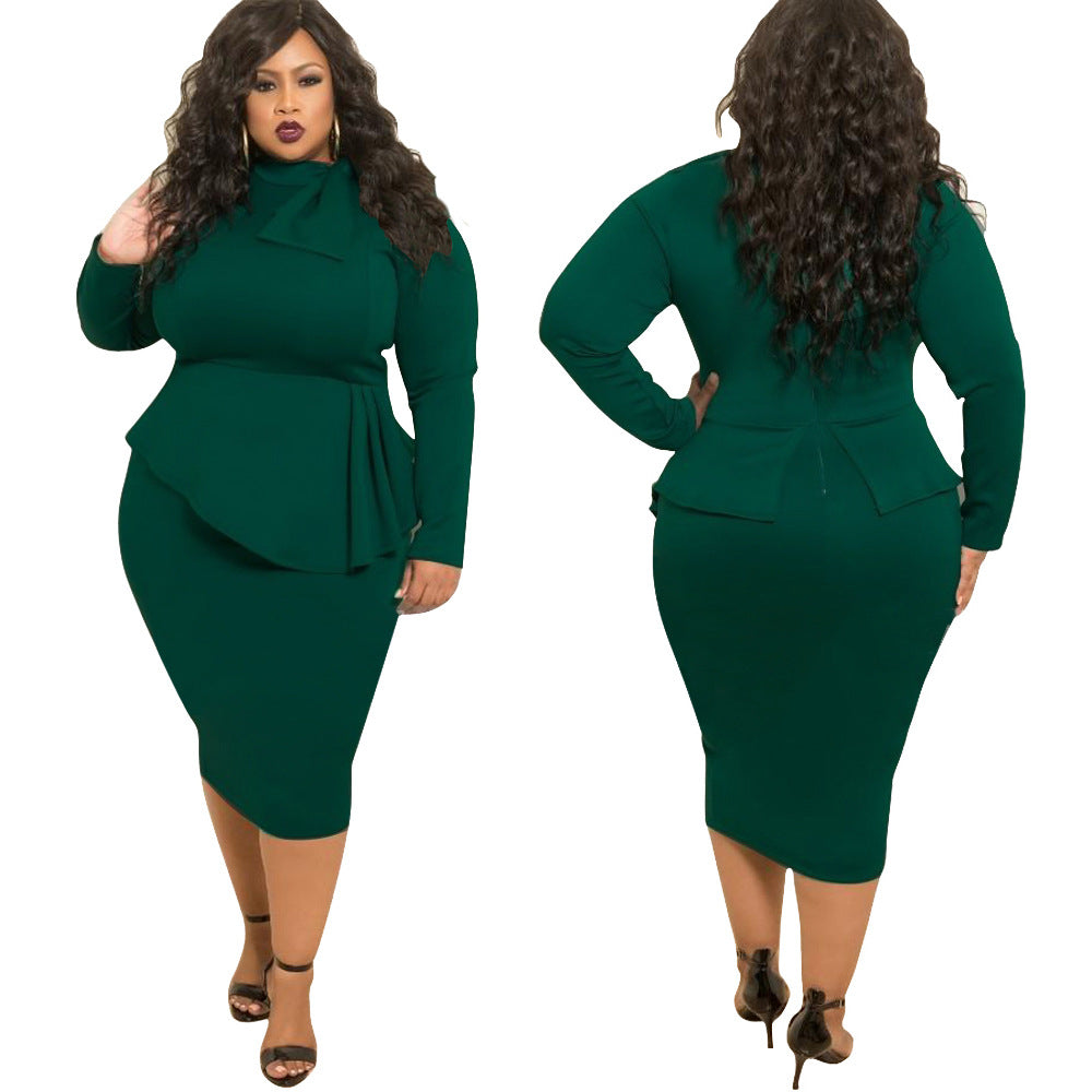 Women's Plus Size Bow Long Sleeve Dress