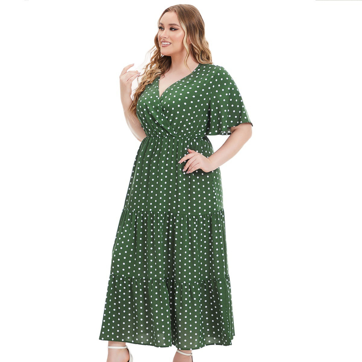 Women's Plus Size V-neck Polka Dot Short Sleeve Dress