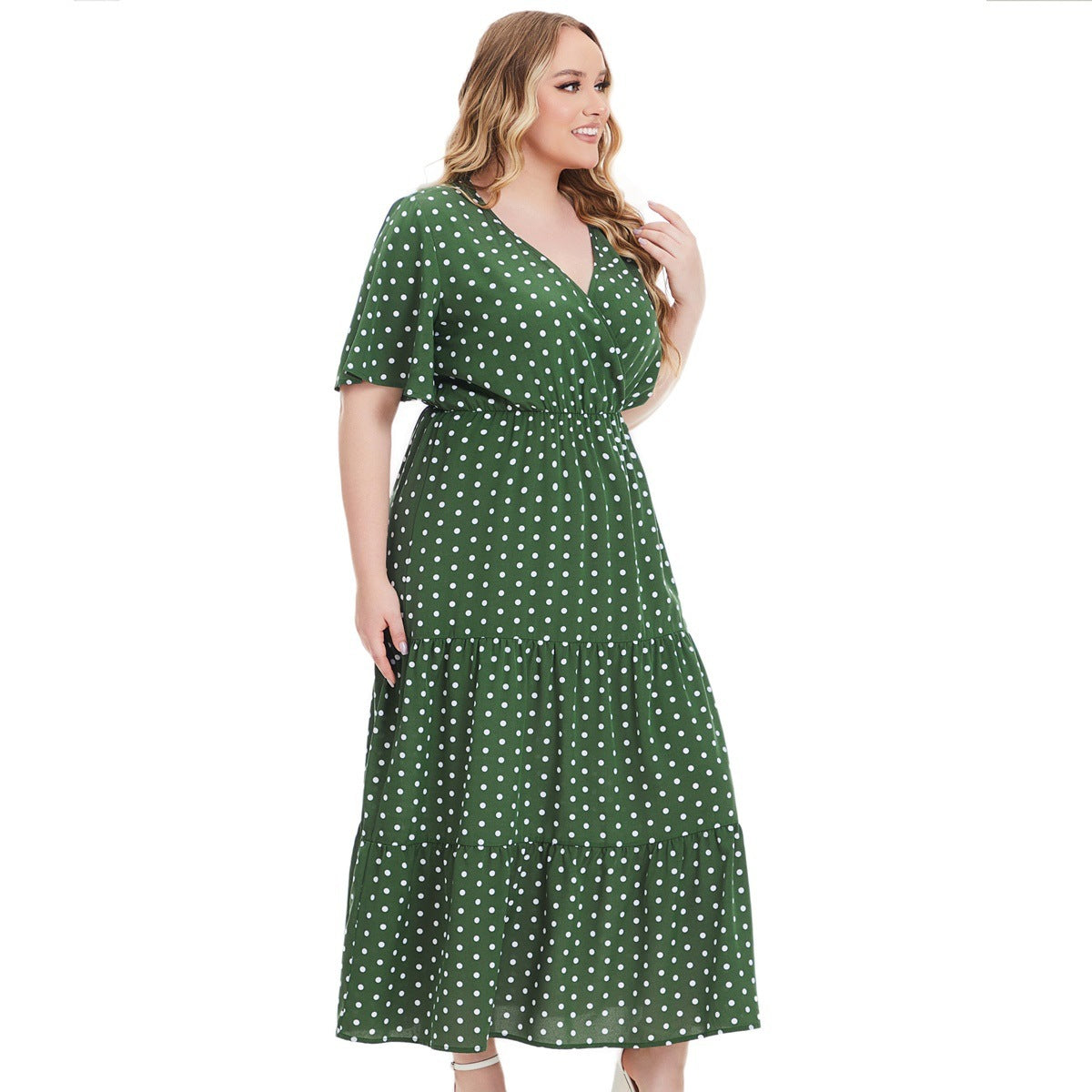 Women's Plus Size V-neck Polka Dot Short Sleeve Dress