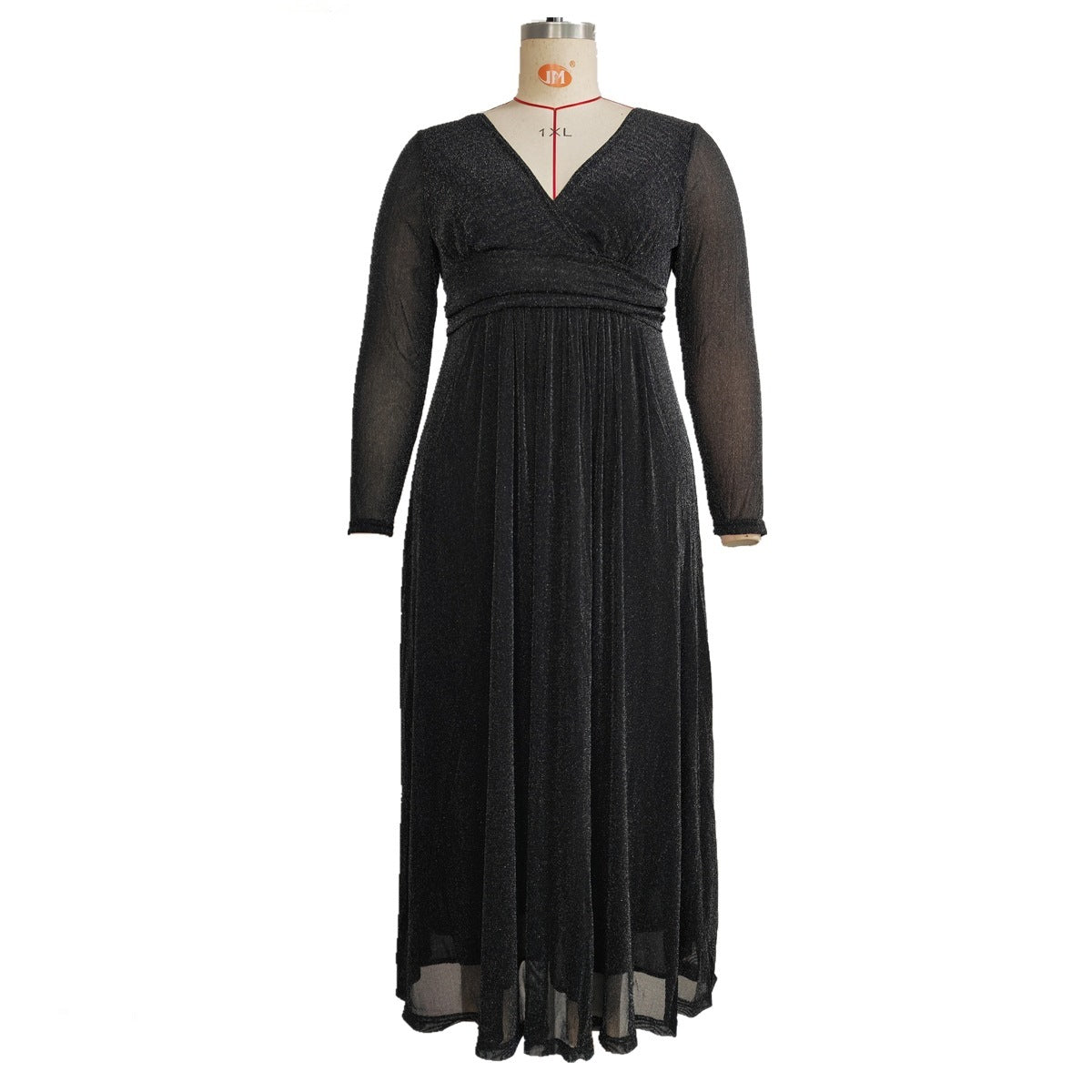 V-neck Sleeve Mesh Maxi Dress