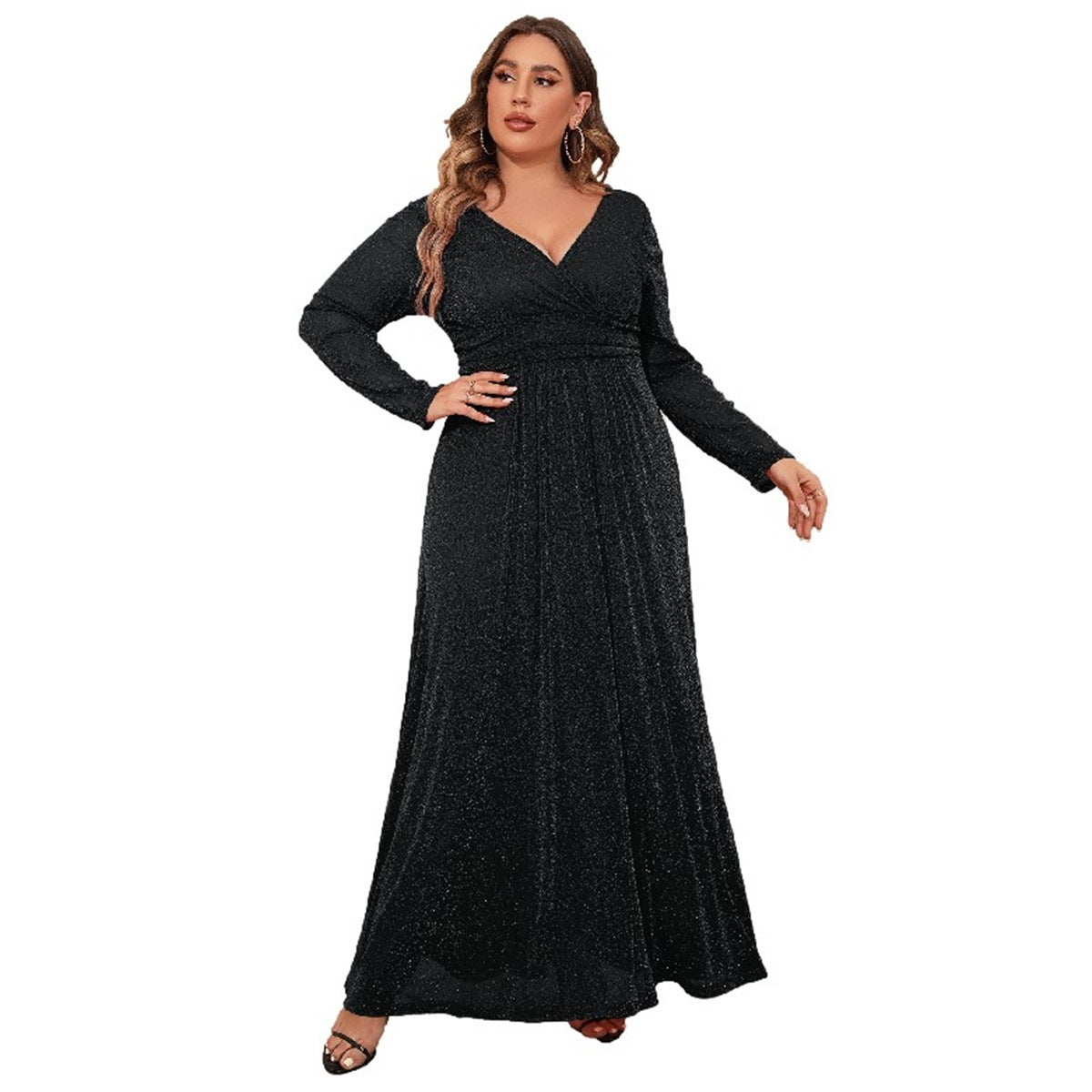 V-neck Sleeve Mesh Maxi Dress