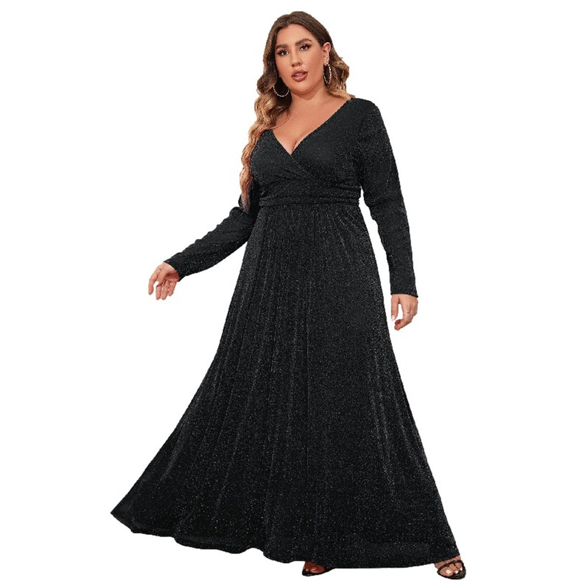 V-neck Sleeve Mesh Maxi Dress