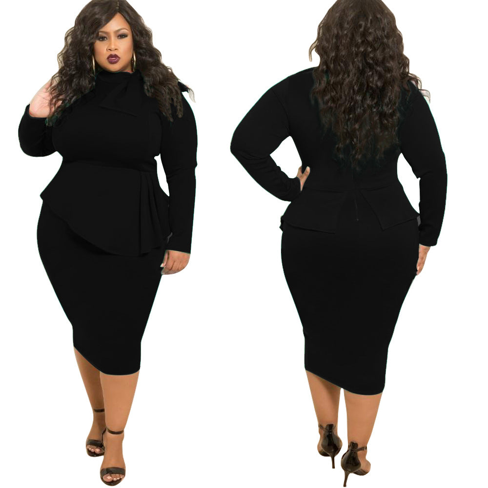 Women's Plus Size Bow Long Sleeve Dress