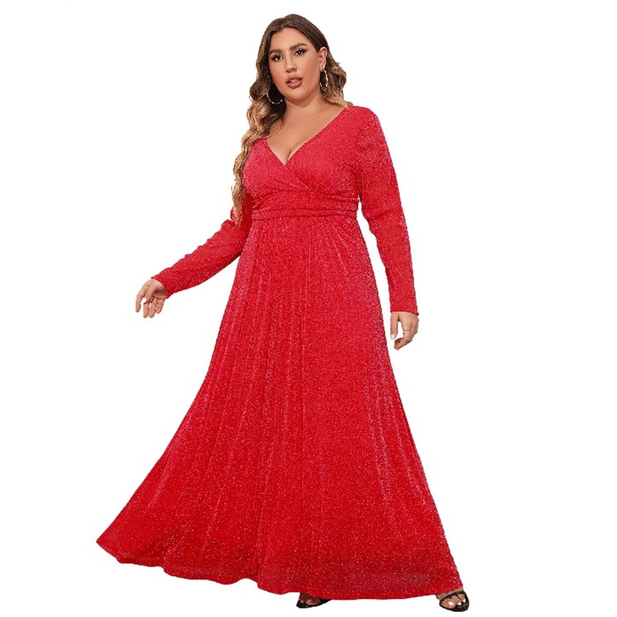 V-neck Sleeve Mesh Maxi Dress