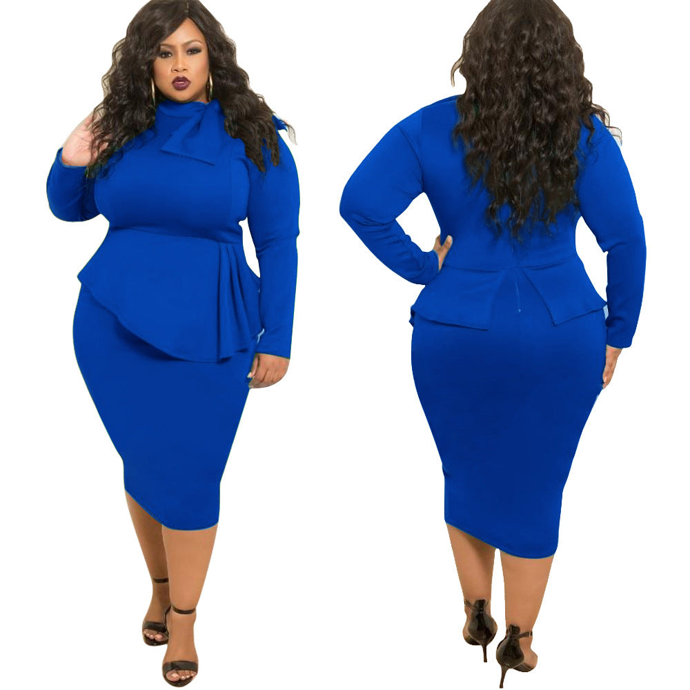 Women's Plus Size Bow Long Sleeve Dress