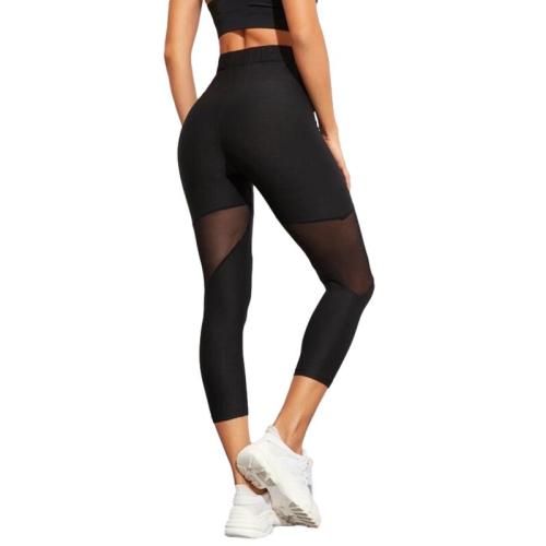 Black Yoga Capri Insert Mesh Leggings