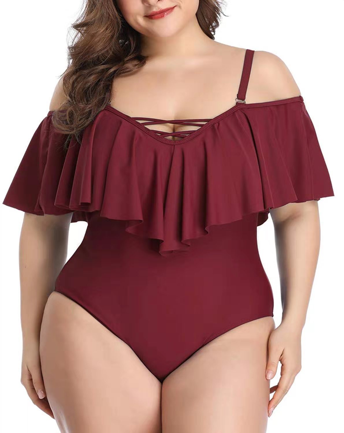 Women Plus Size Ruffle One piece bathing suit