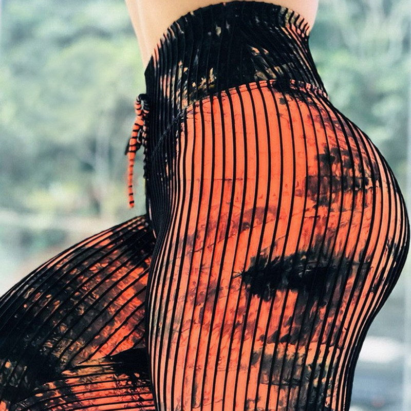 Women Ribbed Seamless Tie Dye Yoga Pants High Waisted Tights