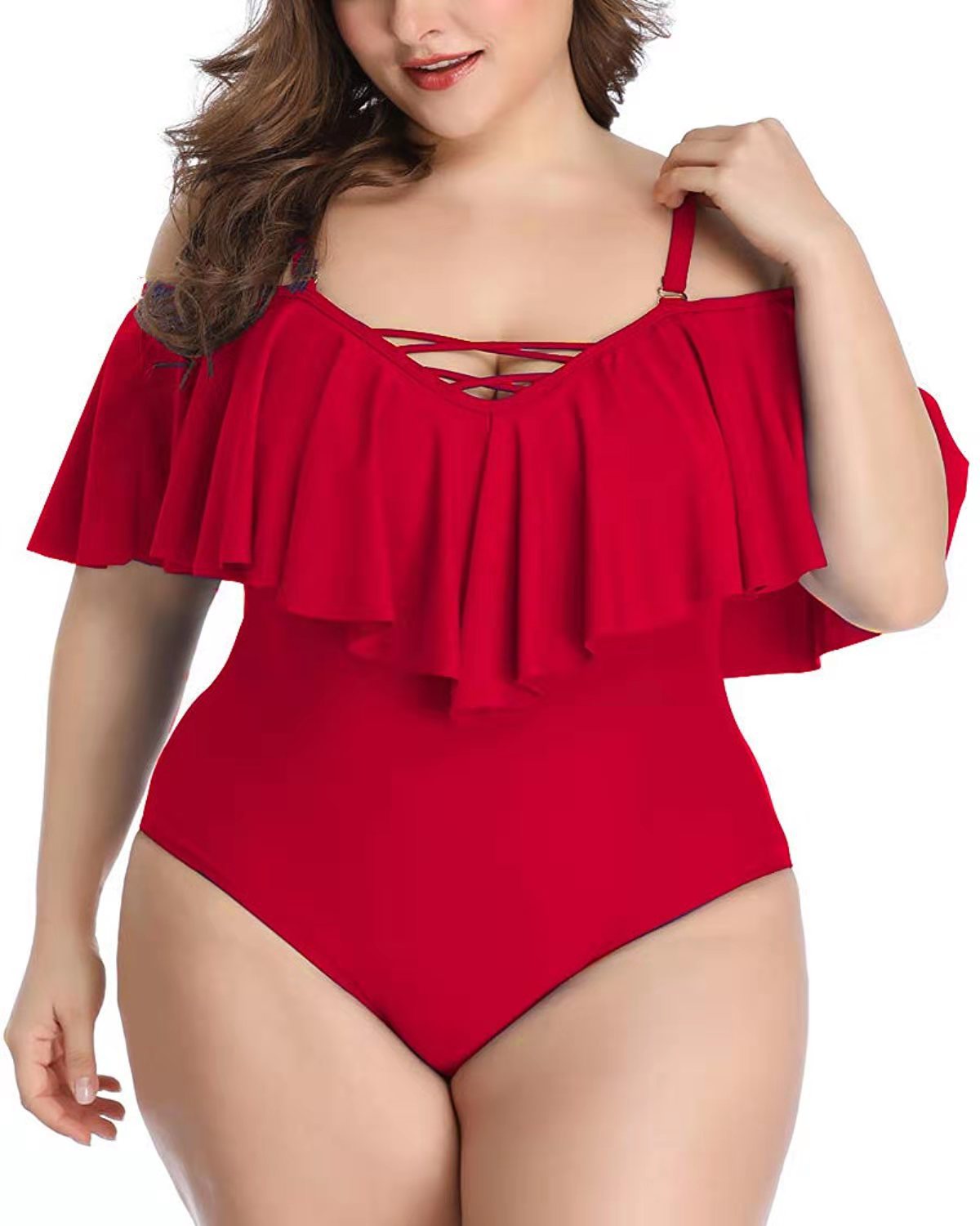 Women Plus Size Ruffle One piece bathing suit