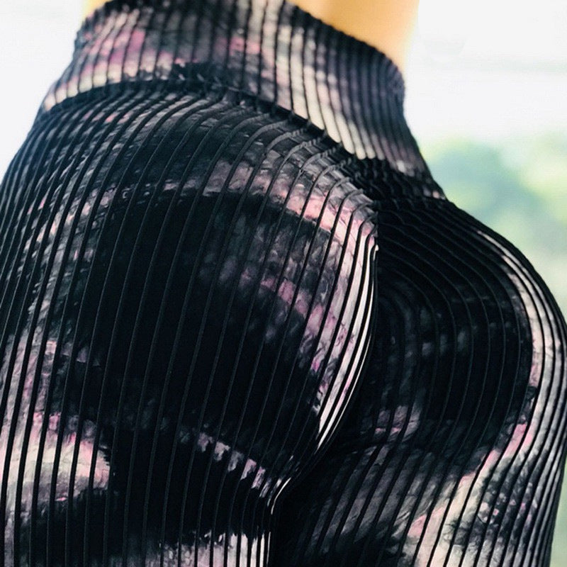 Women Ribbed Seamless Tie Dye Yoga Pants High Waisted Tights