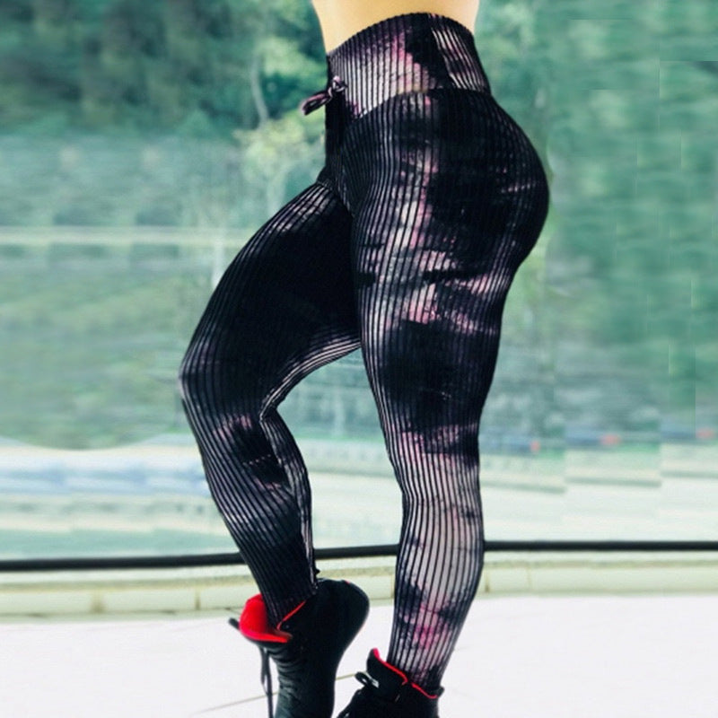 Women Ribbed Seamless Tie Dye Yoga Pants High Waisted Tights