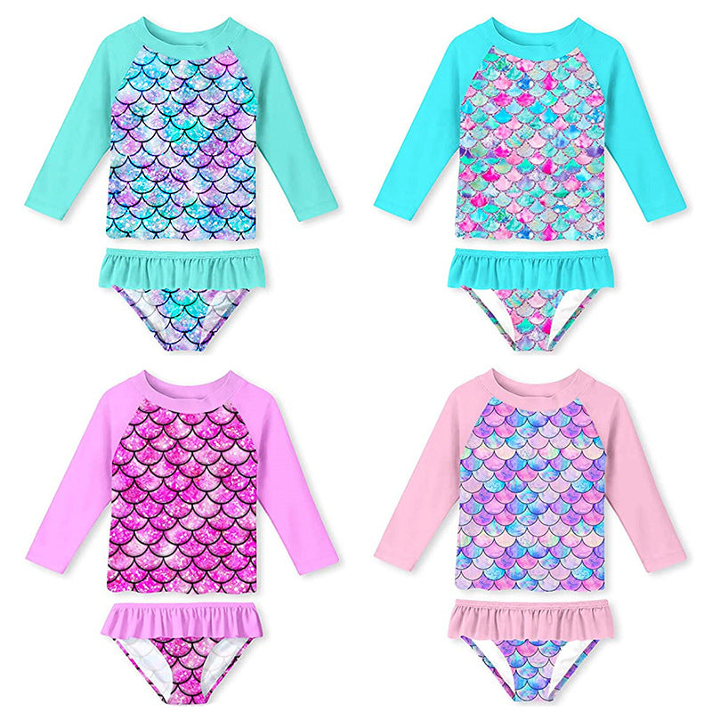 Girls Long Sleeve Swimsuit Mermaid