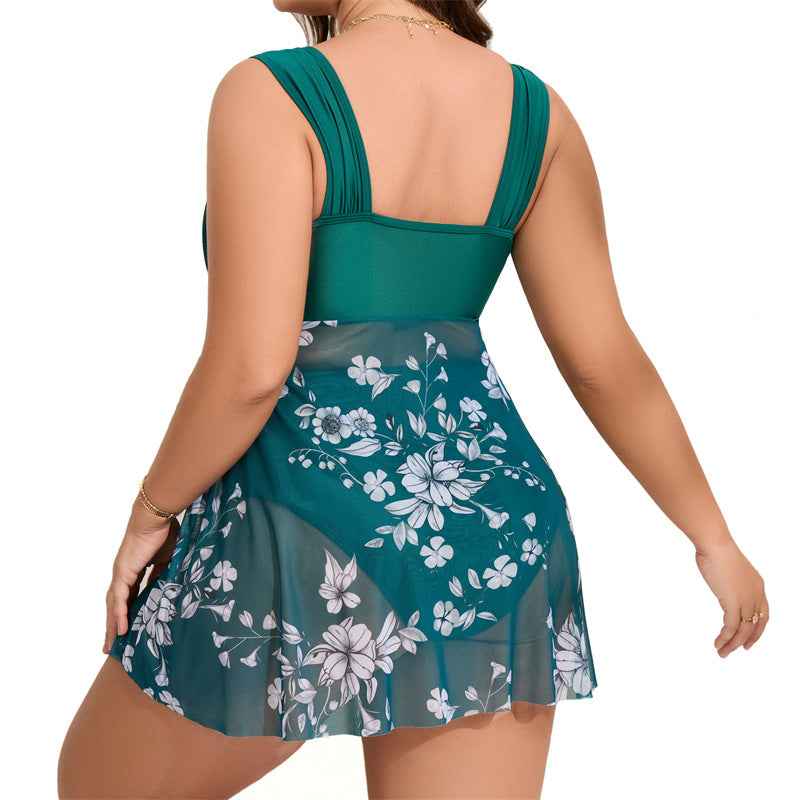 Women Plus Size Printed Mesh Skirt Swimwear