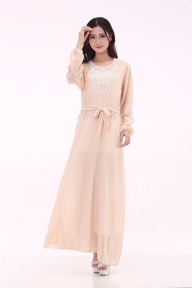 Muslim Robe Arab Hui Ethnic Women Chiffon Long-sleeved Dress