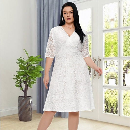 Women Plus Size Lace Evening Dress