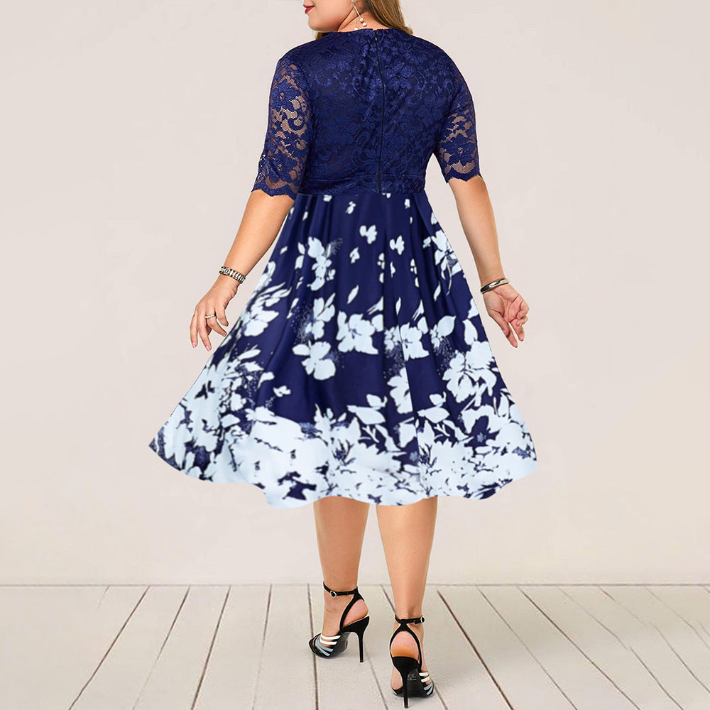 Women Plus Size Lace Stitching Dress