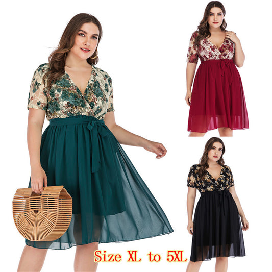 Women Plus Size Short Sleeve Evening Gown