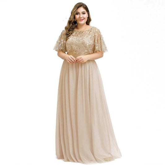 Women Plus Size High Sequins Mesh Long Dress