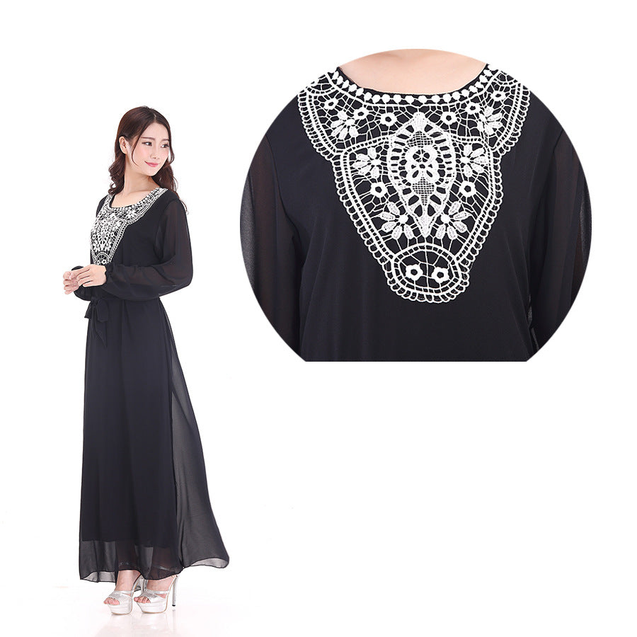 Muslim Robe Arab Hui Ethnic Women Chiffon Long-sleeved Dress