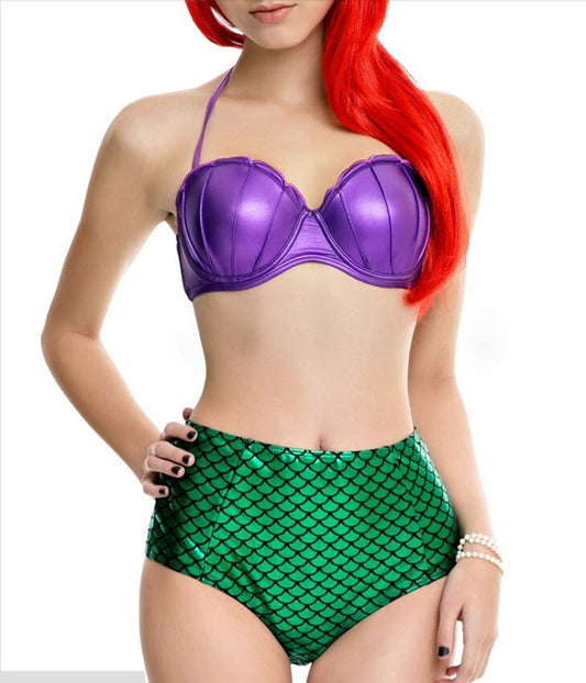 Ladies Bikini Split Swimsuit High Waist Mermaid Scale