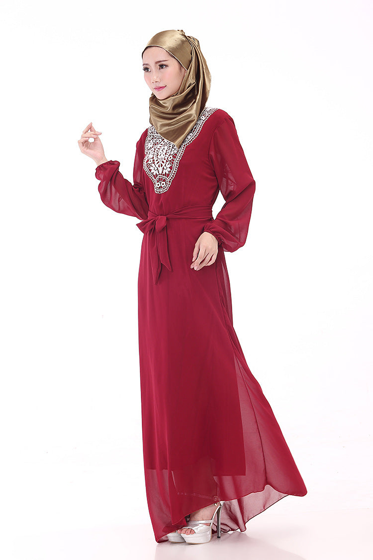 Muslim Robe Arab Hui Ethnic Women Chiffon Long-sleeved Dress