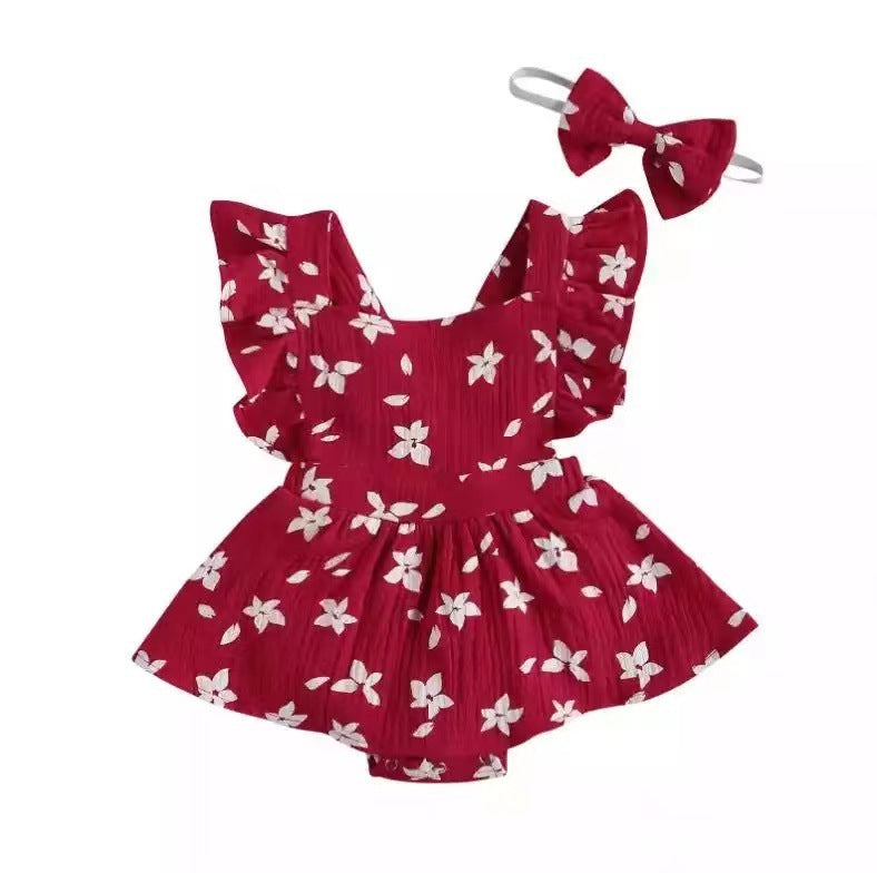 Baby Harness Print Dress Crawling Clothes