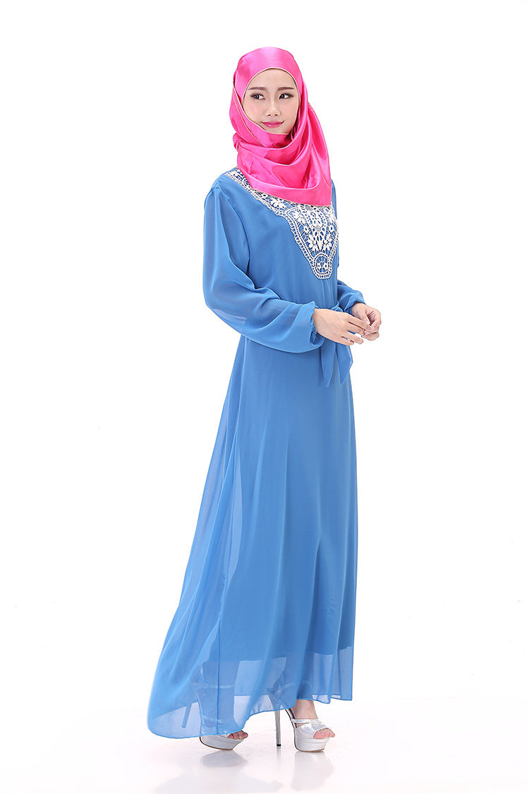 Muslim Robe Arab Hui Ethnic Women Chiffon Long-sleeved Dress