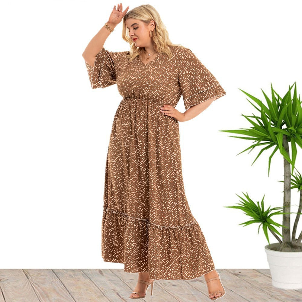 Women Plus Size Bohemian Fashion Polka Dot Dress