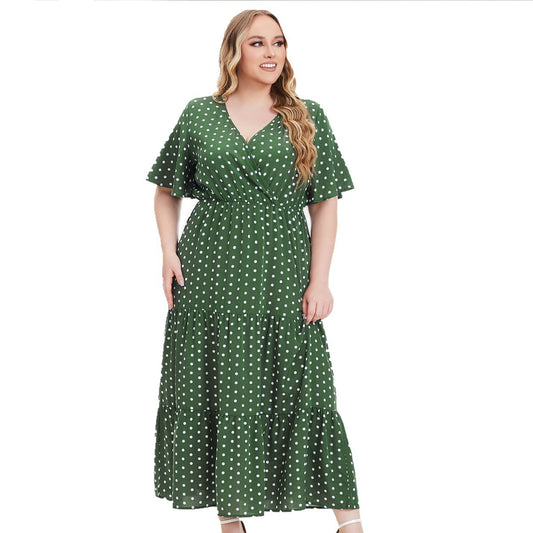 Women's Plus Size V-neck Polka Dot Short Sleeve Dress