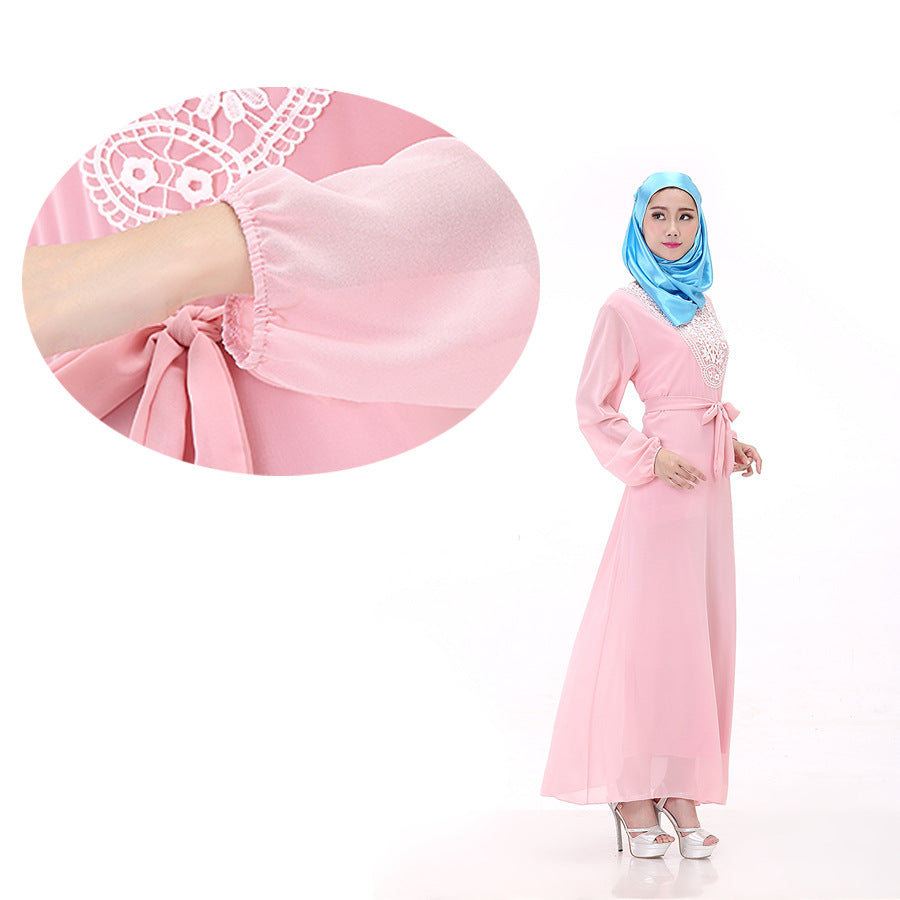 Muslim Robe Arab Hui Ethnic Women Chiffon Long-sleeved Dress