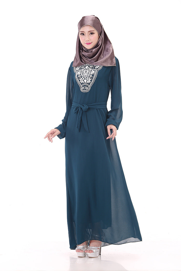 Muslim Robe Arab Hui Ethnic Women Chiffon Long-sleeved Dress