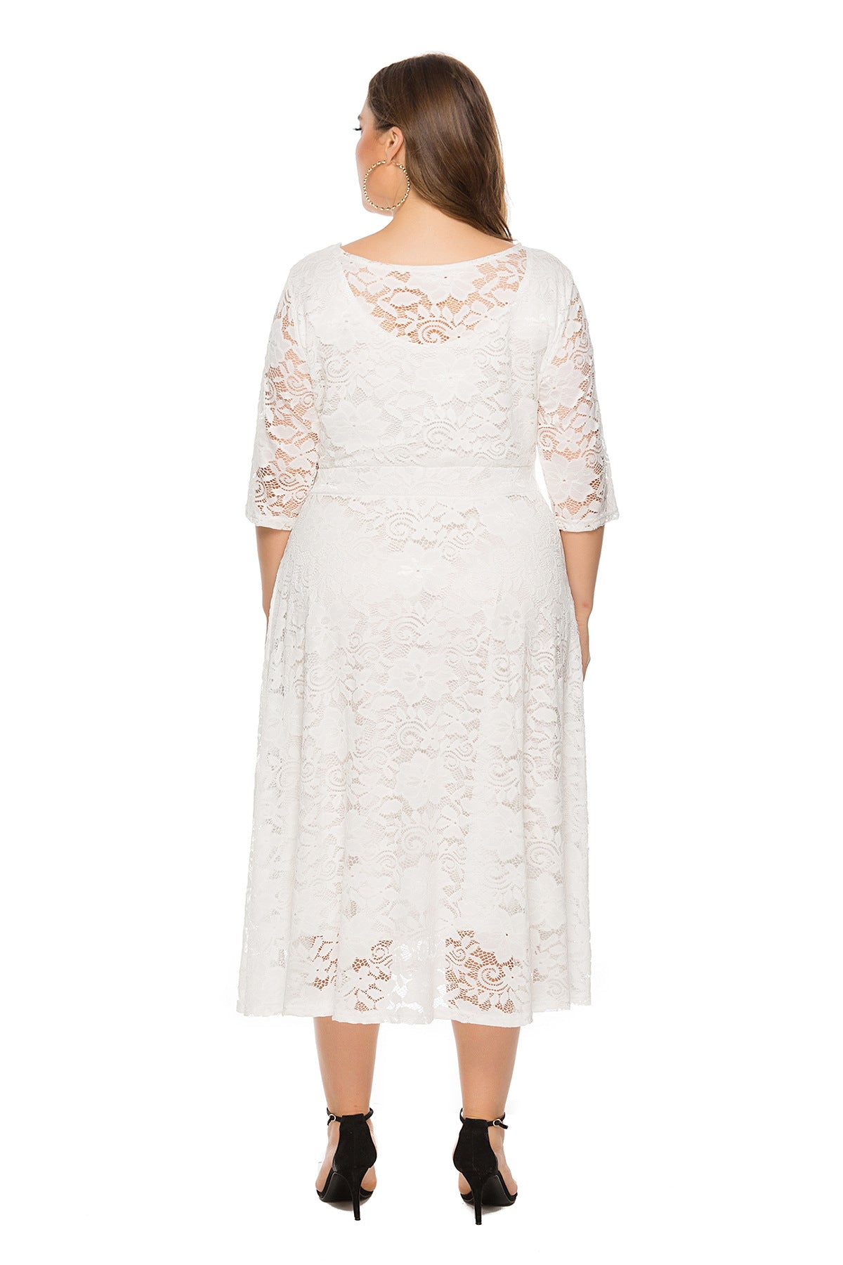 Women Plus Size Midi Skirt Hollow Lace Dress