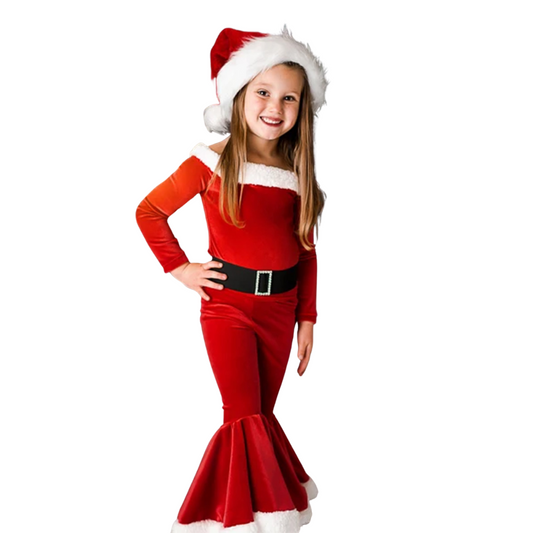 Winter Christmas Long-sleeved Shirt Bell Bottoms Hat Three-piece Children's Clothing