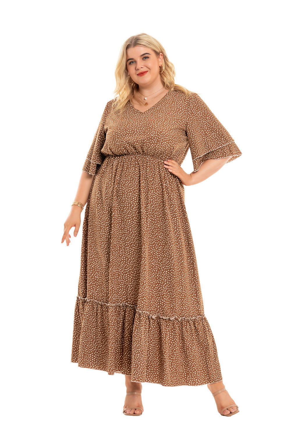 Women Plus Size Bohemian Fashion Polka Dot Dress