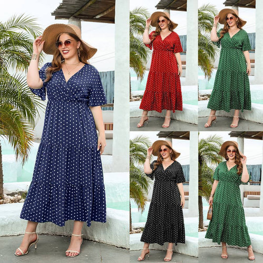 Women's Plus-size Polka Dot Casual Holiday Dress