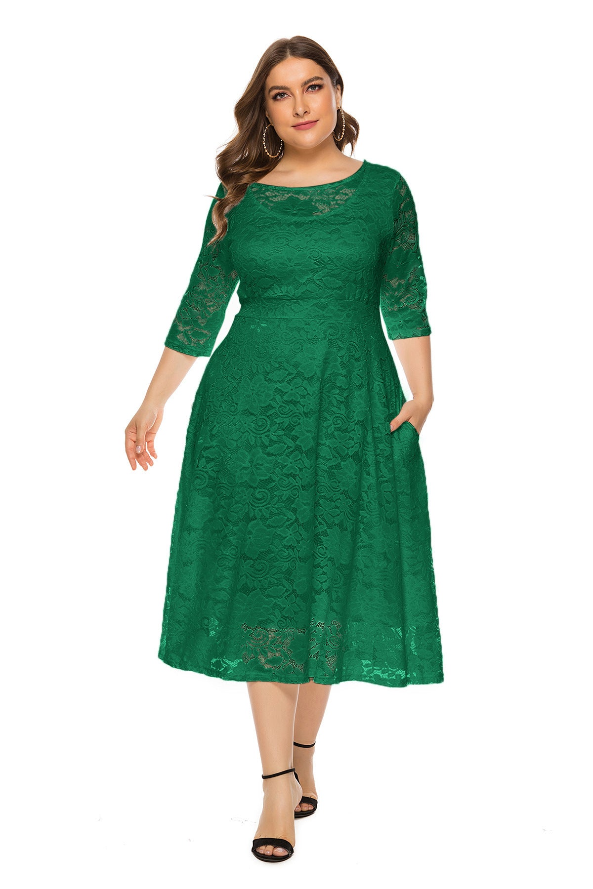 Women Plus Size Midi Skirt Hollow Lace Dress