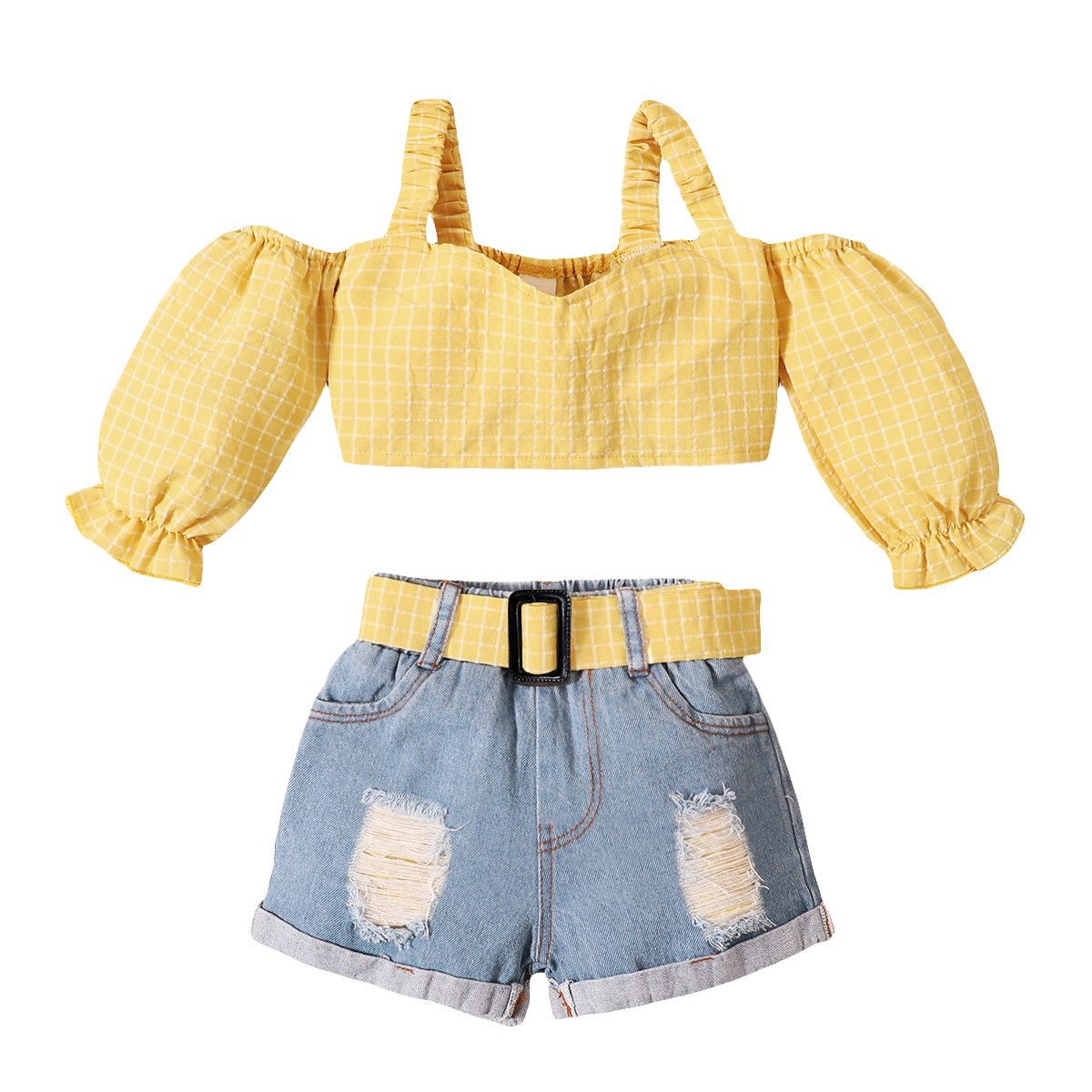 Toddler Girls Cute Summer Top + Jeans Shorts Baby Girl Outfit 2pcs Set