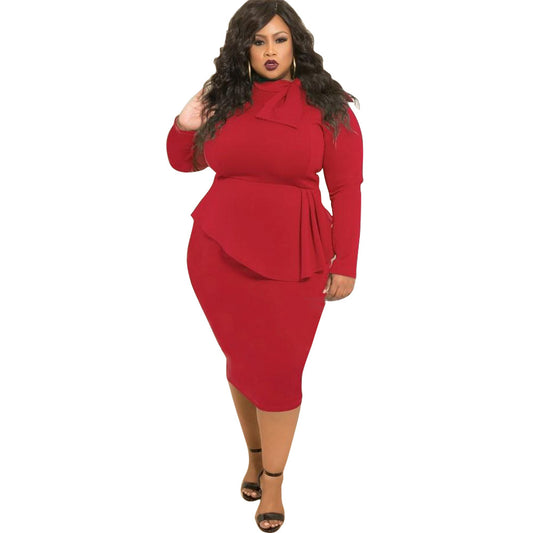 Women's Plus Size Bow Long Sleeve Dress