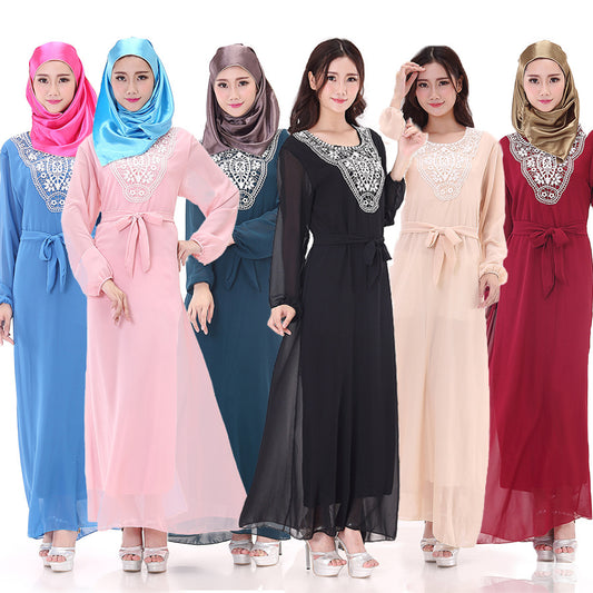 Muslim Robe Arab Hui Ethnic Women Chiffon Long-sleeved Dress