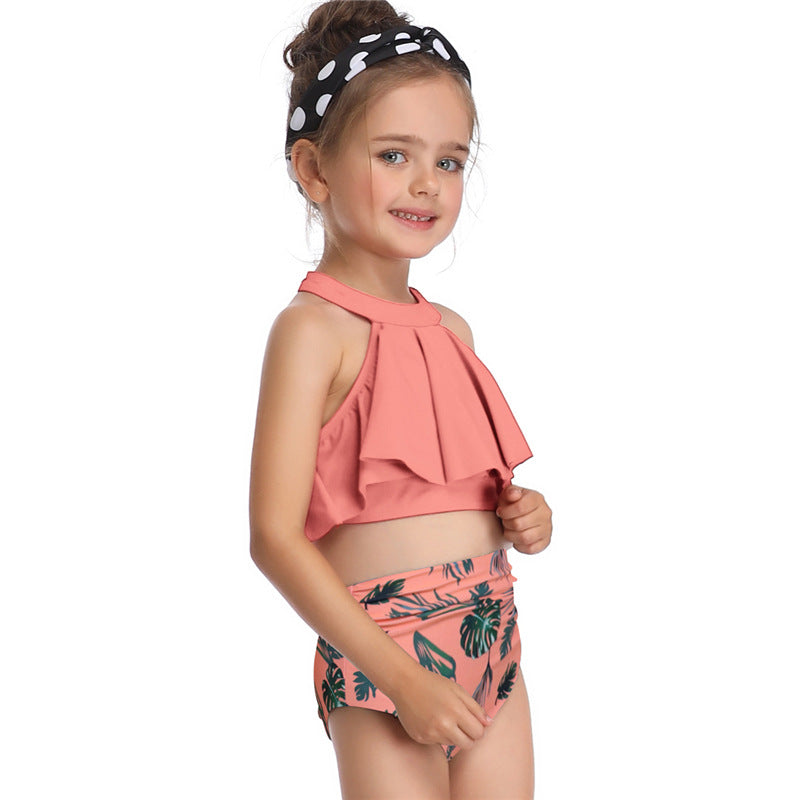 Mother Daughter Swimwear Family Matching Girls Swimsuit Women High-waisted Bikini Set