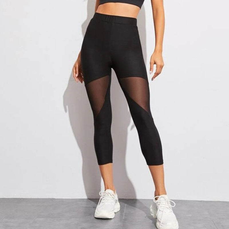 Black Yoga Capri Insert Mesh Leggings