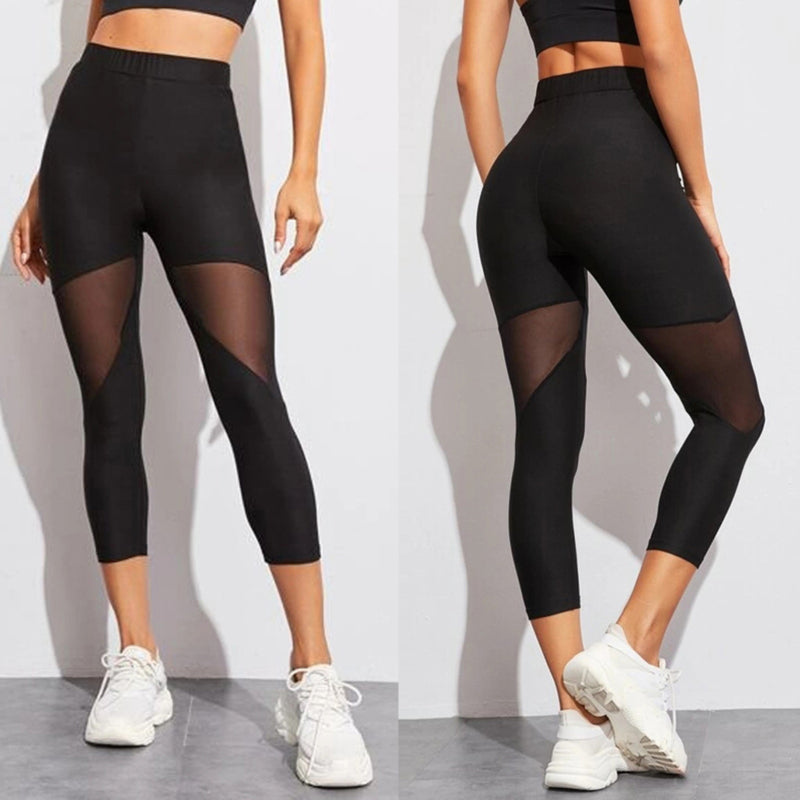 Black Yoga Capri Insert Mesh Leggings