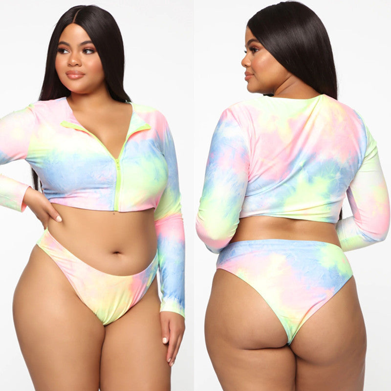 Women Plus Size Long Sleeve Zipper Swimsuit Colorful Sexy bathing suit