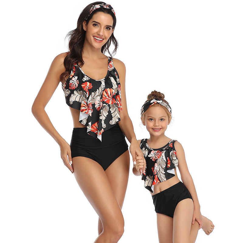 Ruffled Mother Daughter Swimwear Family Matching Girls Swimsuit